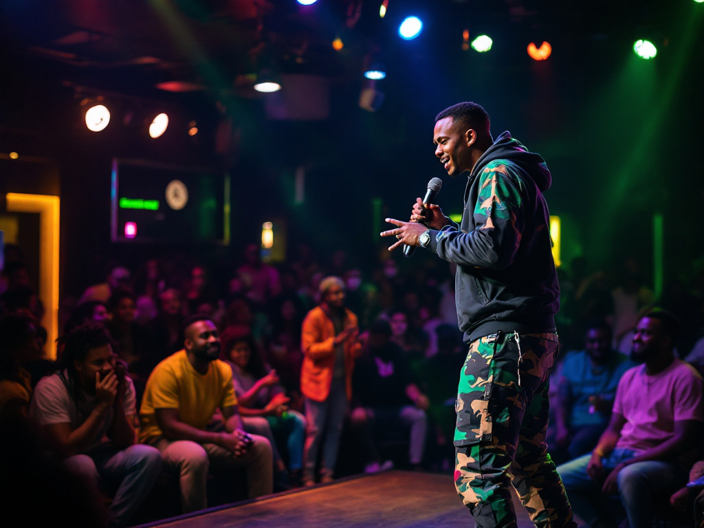 Young Rwandan comedian on stage